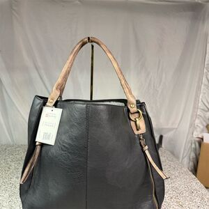 Jen & Co Women's Black Vegan Leather Shoulder Tote Bag with Tassel